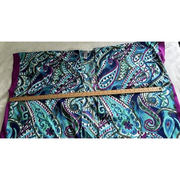 Catherines Kimono One Size Paisley Wrap Open Front Green Purple Cardigan - Picture 7 of 8